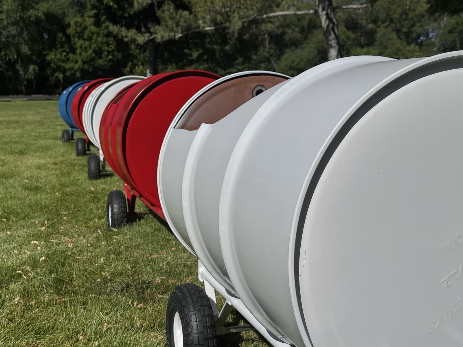 The Backyard Barrel Express, a ride-on barrel train