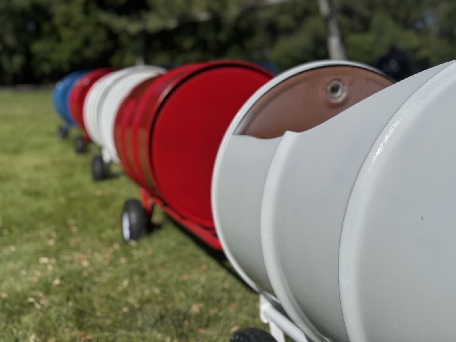 The Backyard Barrel Express, a ride-on barrel train