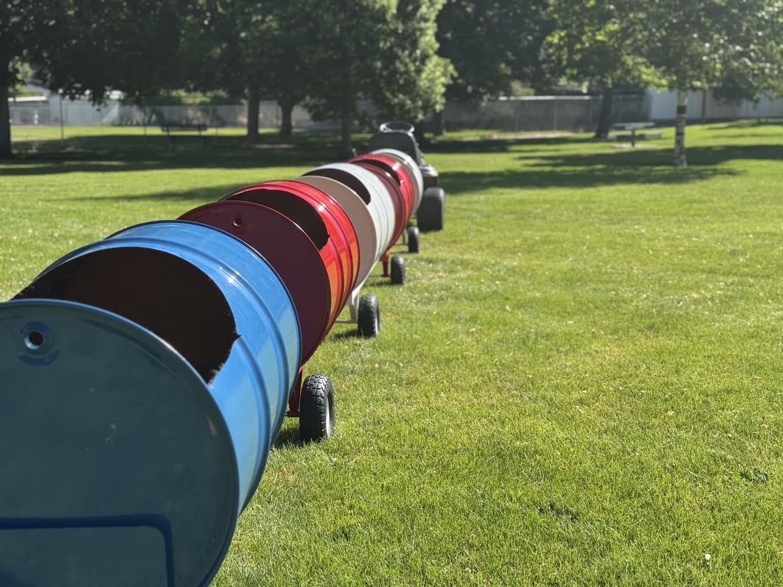 The Backyard Barrel Express, a ride-on barrel train