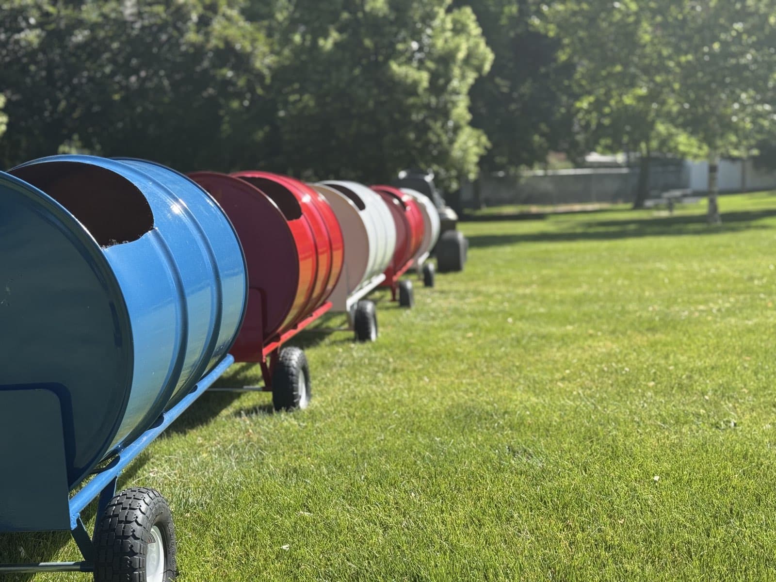 The Backyard Barrel Express, a ride-on barrel train